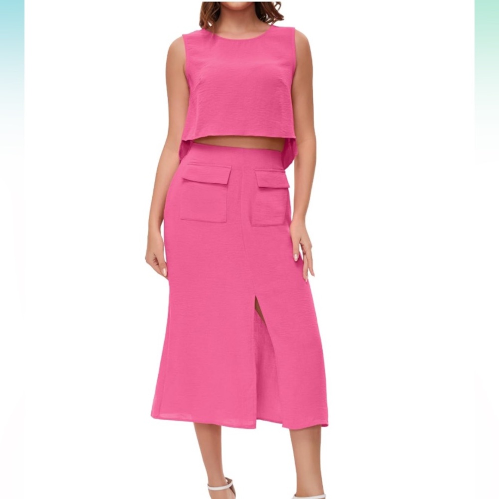 Two Piece Pink Skirt Set